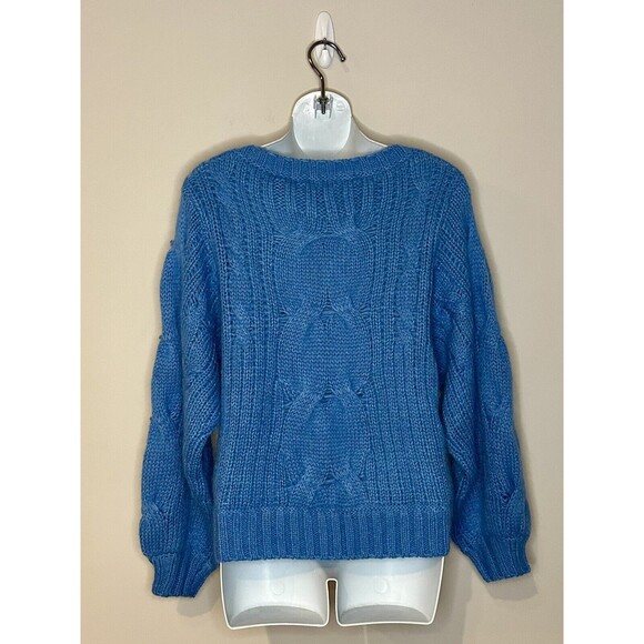 7 For All Mankind Blue Cable Knit Wool/Mohair Blend Sweater Size XS NWT!!! - Picture 2 of 6